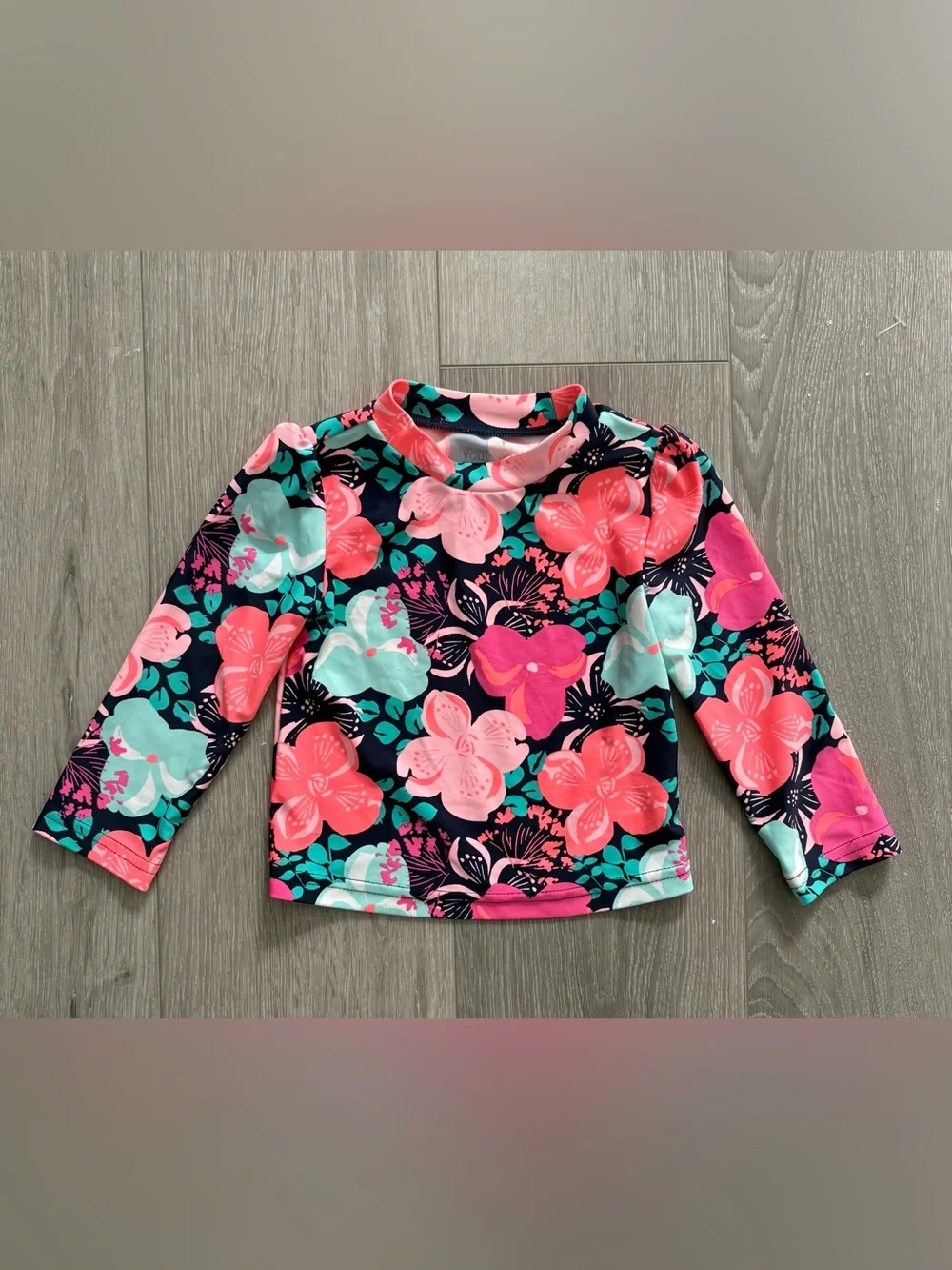 Kids Floral Long Sleeve Rash Guard - Pink & Teal. Size 18 months